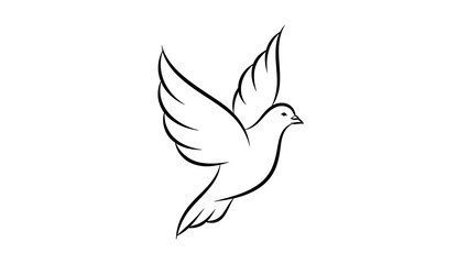 Obraz premium Minimalist Black and White Line Drawing of a Flying Dove Illustration