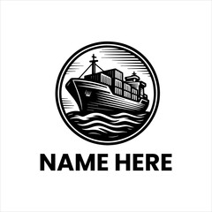 Fototapeta premium Cargo Ship Logo - A Circular Emblem Featuring a Powerful Freight Vessel Sailing Through Waves
