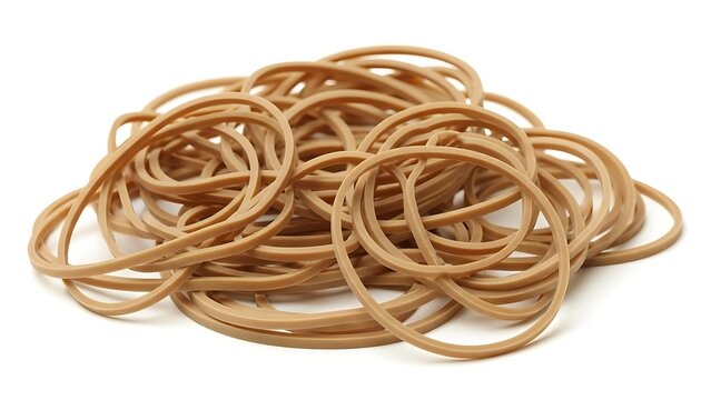 Pile of Brown Rubber Bands on White Background