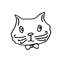 A linear sketch of a cat's face on a white background