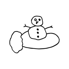 Snowman on a mitten sketch isolated on a white background