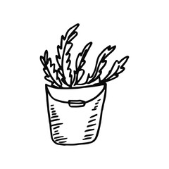 A bucket of flowers sketch on a white background