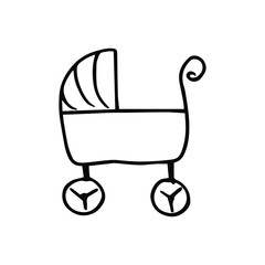Baby stroller linear sketch on a white background
