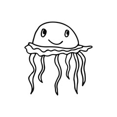 Jellyfish linear sketch on a white background