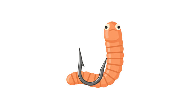 Cartoon worm impaled on a fishing hook