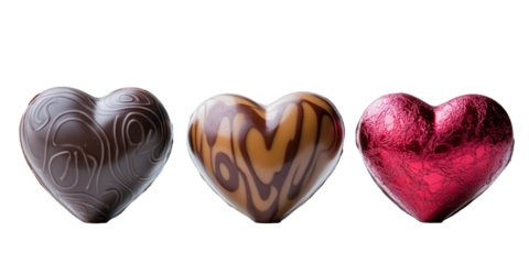 Triple heart chocolates isolated on transparent background