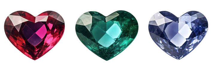 Colorful heart gems isolated on transparent background