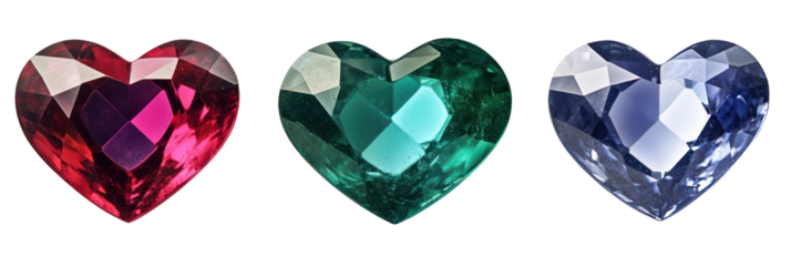 Colorful heart gems isolated on transparent background