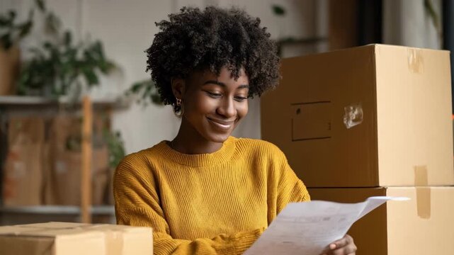Resident reviewing notification letter of rental aid approval at their home capturing relief and comprehension of financial support details.