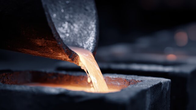 Pouring molten silver into molds dramatic industrial foundry scene