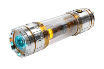 Modern flashlight with blue and yellow light