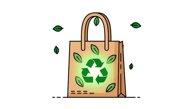 Eco Friendly Bag With Green Leaves and Recycle Symbol Loop