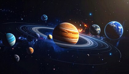 Planetary System Illustration - A Cosmic Journey Through Space.