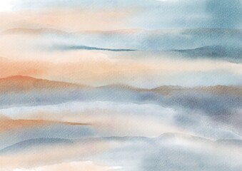 Abstract watercolor misty landscape layers background