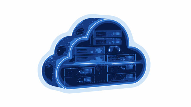 3D illustration of a cloud-shaped server data storage concept with glowing blue accents.
