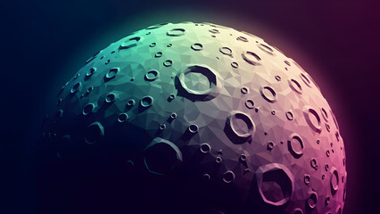 Vibrant polygonal moon with craters in space