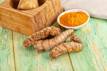 Fototapeta premium Fresh aroma tumeric roots heap