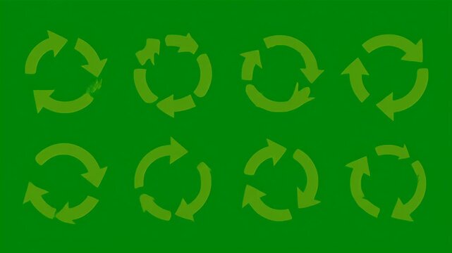 Eight Green Recycling Arrows On A Dark Green Gradient Background Loop