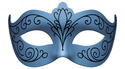 Blue Venetian Masquerade Mask with Black Swirls blue mask isolated on a transparent background