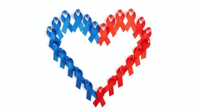 Heart shaped blue and red awareness ribbons for health causes perfect for CHD Awareness Week