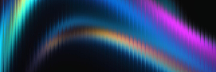 Abstract holographic iridescent fluid flow background with vibrant gradient colors and vertical ribbed texture, dynamic light effects