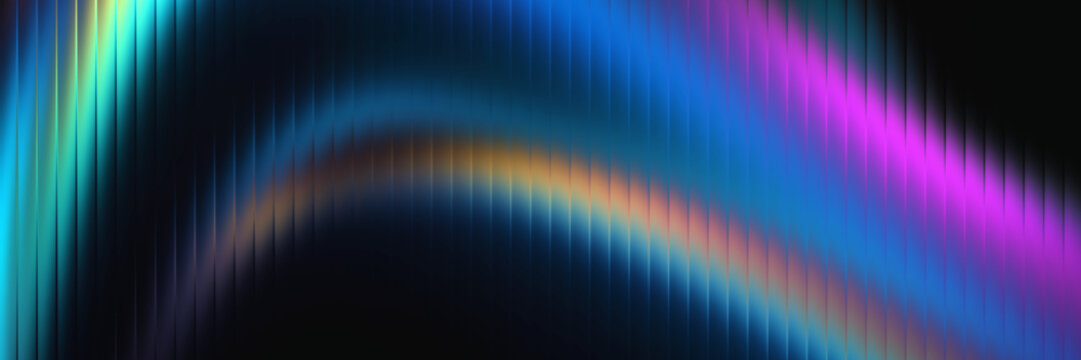 Abstract holographic iridescent fluid flow background with vibrant gradient colors and vertical ribbed texture, dynamic light effects