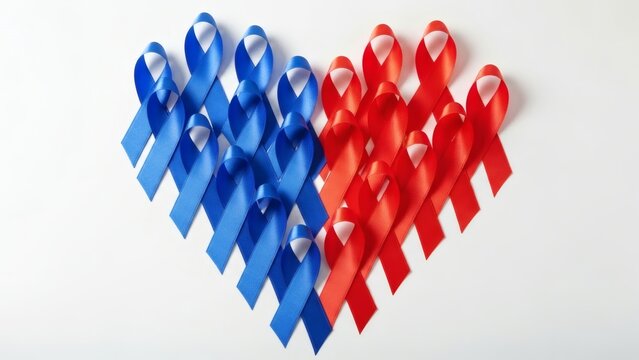Blue and red awareness ribbons in heart shape symbolizing support perfect for CHD Awareness Week