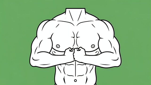 Fit Muscular Man Flexes Biceps On Green Background