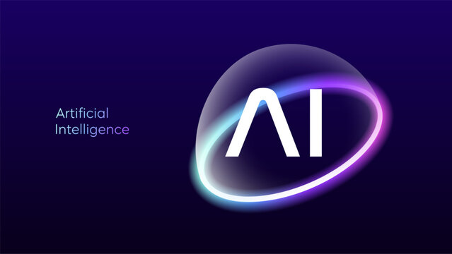AI Circle Sphere Neon Ring Orbit within Artificial General Intelligence AGI Technology Concepts and Automation Business with Futuristic Tech Glow Gradient Cyberspace Background. AI Agentic Innovation.