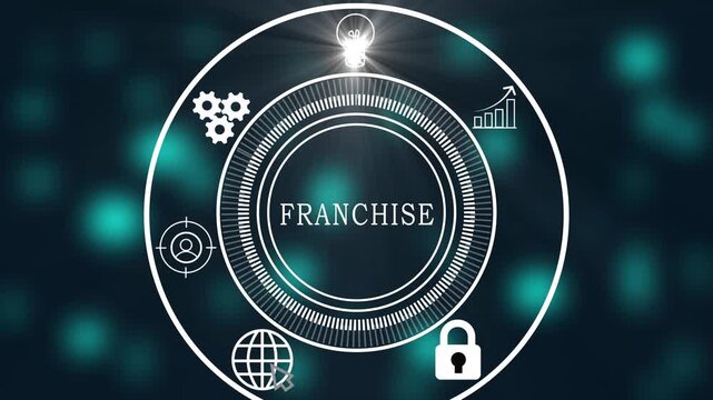FRANCHISE Concept with Business Technology Network, Digital Communication, Data Analytics, Marketing Strategy and Online Interaction Interface