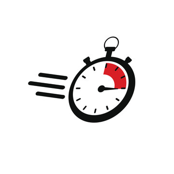 Fast time icon vector isolated on white background. Stopwatch in action with quick speed sign. Timer for rapid delivery. Instant service.