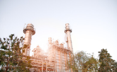 Combined Cycle Power Plant. Steam Turbine Modern Clean Power generator building. Large electricity industry.