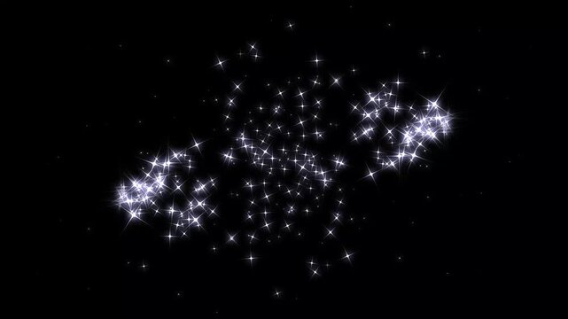 Magic pixie dust glitter line animation, twinkling sparkle stars, glowing light trail, shimmering magic sparkle trail animation, white doodle star effects on black screen background. 4k video