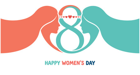 Naklejka premium Happy Women's Day Illustration with Female Silhouettes and Number Eight Design - March 8th Greeting