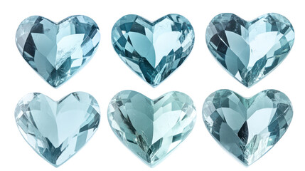 Blue heart gems, valentine love symbols isolated on transparent background