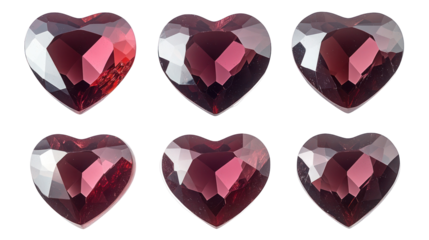 Valentine's day red heart gems, love symbols, isolated on transparent background