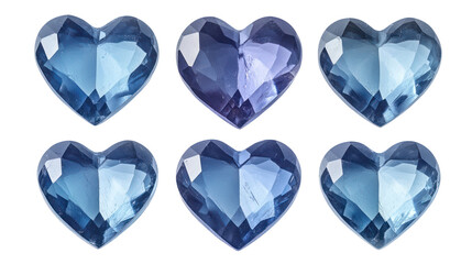 Blue heart gems isolated on transparent background
