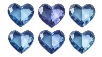 Blue heart gems isolated on transparent background