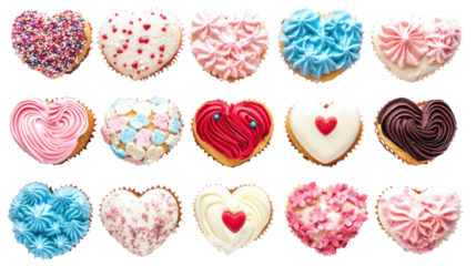 Delightful valentine's day heart-shaped cupcakes, isolated on transparent background