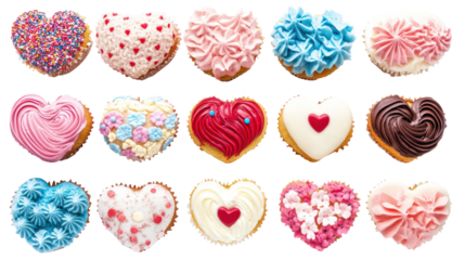 Valentine's day heart-shaped cupcakes, love themed, isolated on transparent background