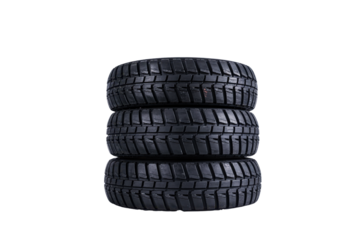 Stack of three car tires isolated on transparent background