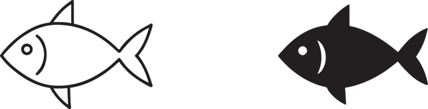 Silhouette fish seafood flat icon for food apps websites line art and glyph vector EPS.