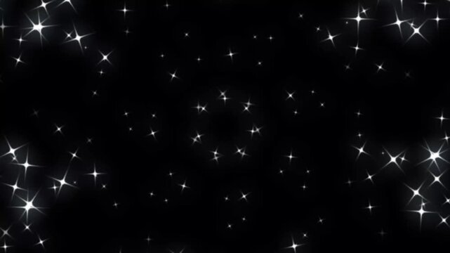 Elegant magic sparkle star trail animation with twinkling glitter particles, glowing doodle stars, smooth fairy dust shimmer path for cinematic video transitions on black background loop 4k