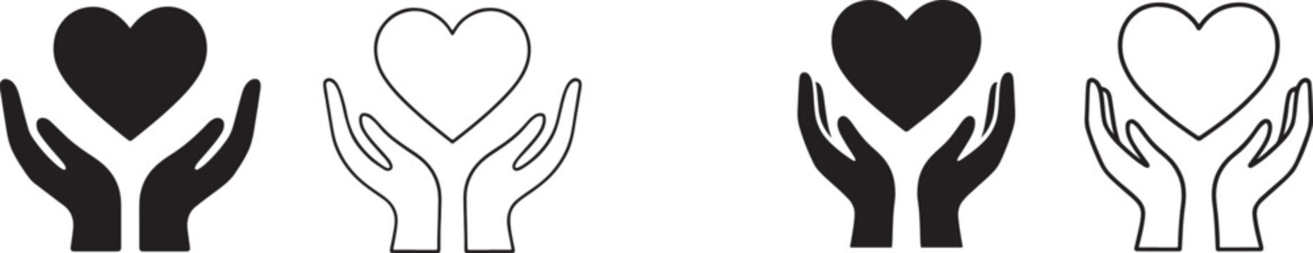 Silhouette healthcare hands holding heart flat icon for apps websites line art glyph EPS.