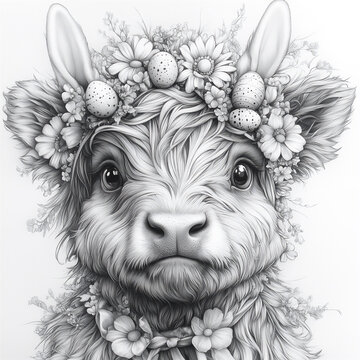 illustration of an Easter card of a cow with rabbit ears