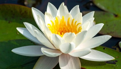 Beautiful White Water Lily Flower Blooming in a Pond.