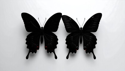 Two Black Butterflies Silhouettes on a White Background.