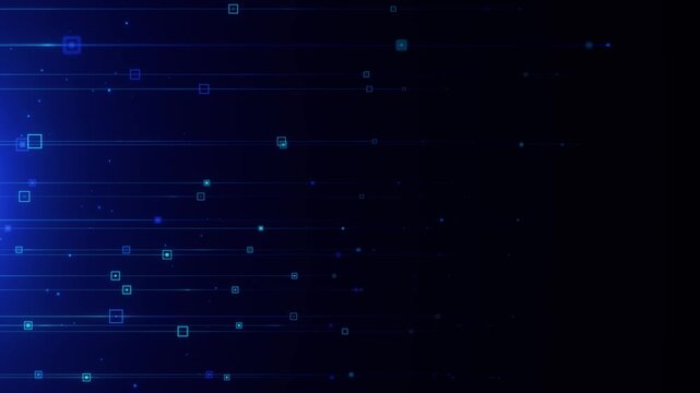 abstract blue background with strings and shiny shape particles animation, futuristic ai technology and science social media motion background