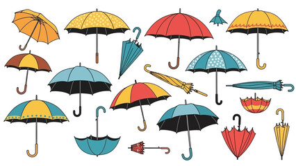 Fototapeta premium Colorful Assortment of Umbrellas in Various Designs and Openness States