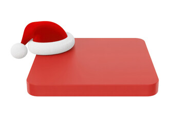 Red square with santa hat isolated on transparent background